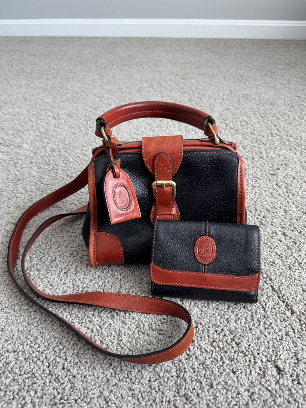 Vintage Liz Claiborne Black and Brown Leather Mini Satchel with Wallet